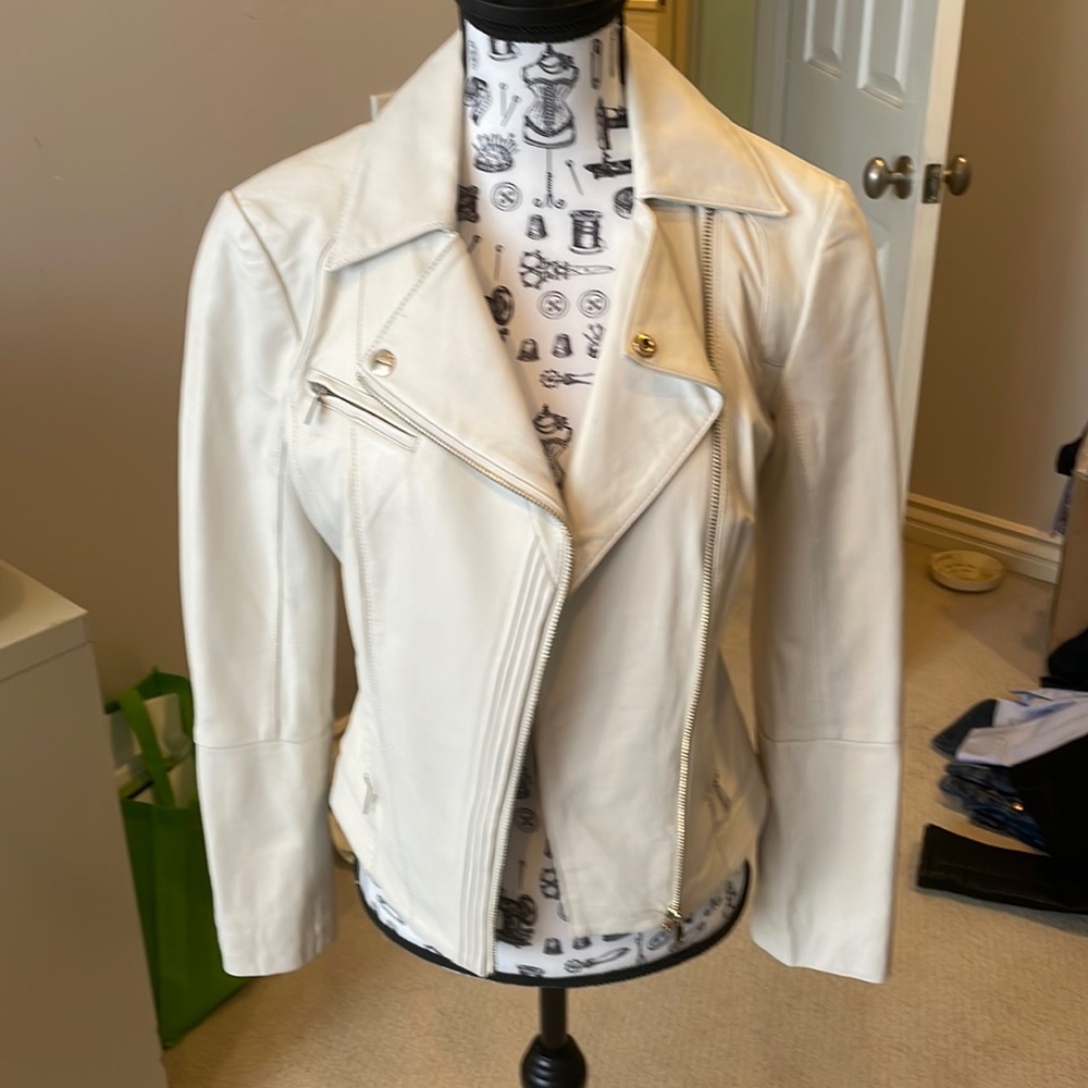 Off white faux BeBe leather jacket
